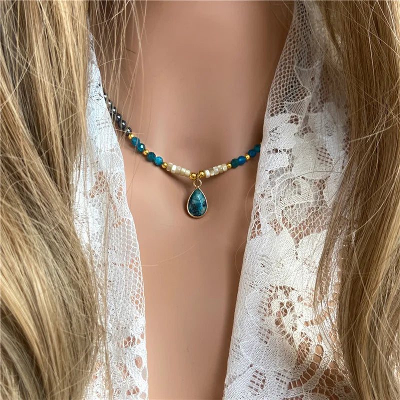 40cm Drop Pendant Necklace Natural Quartzs Stone Beaded Charm Necklaces Vintage Female Energy Necklace for Women Jewelry Gifts