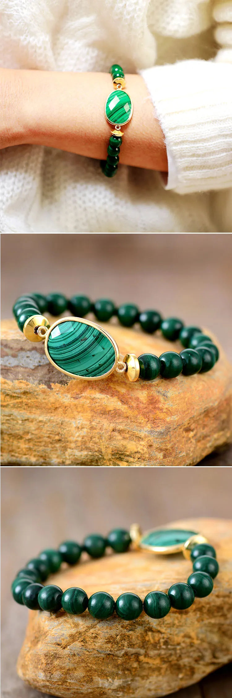 A+++++ Malachite Stretch Elastic Strand Beads Bracelet Luxury Natural Stones Women Men Couples Jewelry Bijoux Wholesale