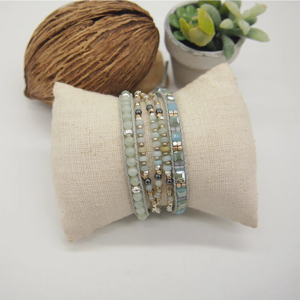 Amazonite Triple Wrap Bracelet Bohemian Beadwork Men Women Bracelet Gift for Mom