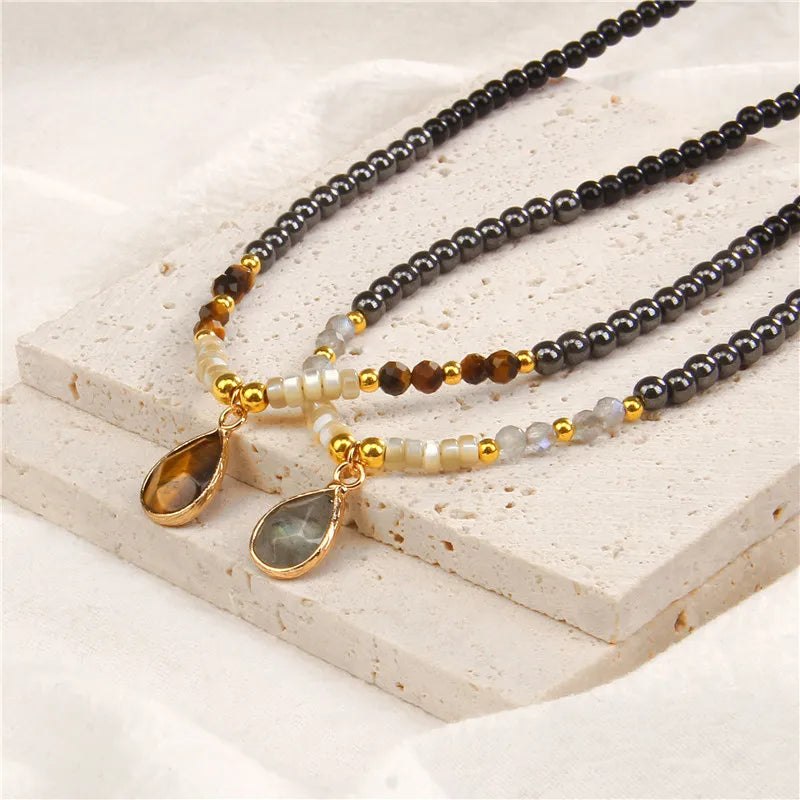 40cm Drop Pendant Necklace Natural Quartzs Stone Beaded Charm Necklaces Vintage Female Energy Necklace for Women Jewelry Gifts