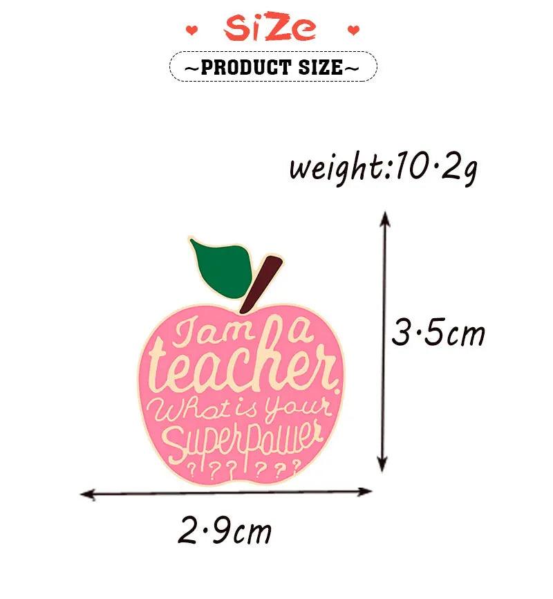 Apple Brooches Pink White Teacher's Superpower Enamel Pin Colthes Bags Cartoon Fruit Lapel Pins Badge Jewelry Gifts For Teachers