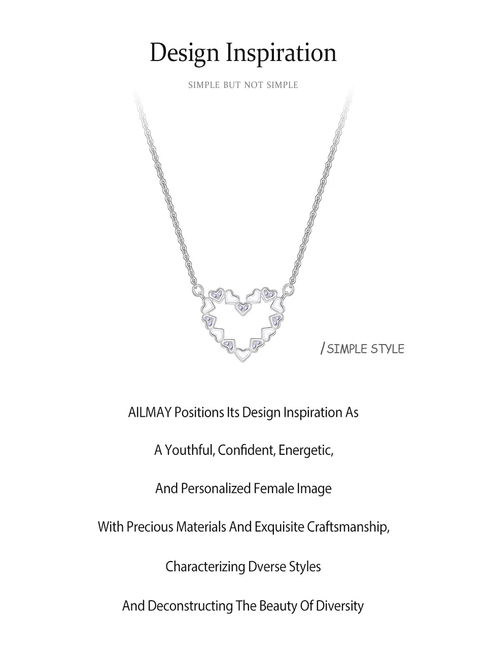 925 Sterling Silver Romantic Heart Enamel Pendant Necklace Cute Purple CZ Link Chain Neck For Women Wedding Engagement Jewelry