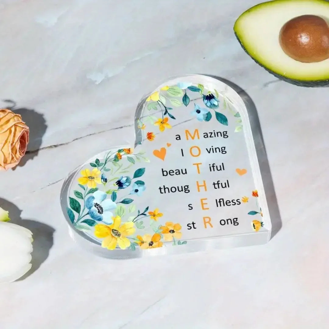 1pc, Mom Gift Mother And Daughter Gift Mother In Law Gift Acrylic Heart Mothers Plaque Gifts Grateful Birthday Gifts For Mom Bon