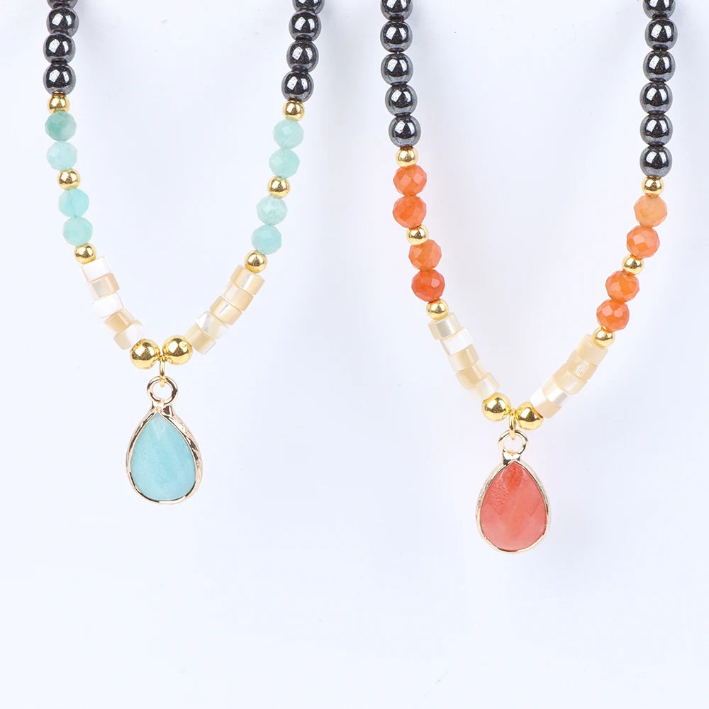 40cm Drop Pendant Necklace Natural Quartzs Stone Beaded Charm Necklaces Vintage Female Energy Necklace for Women Jewelry Gifts