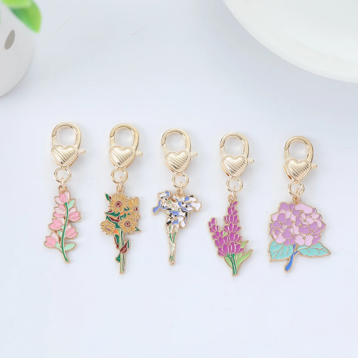 5PCS Cute Enamel Purple Rose Flower Key Ring Sweet Key Chains for Women Girls Handbag Accessories DIY Jewelry Lovers best Friend