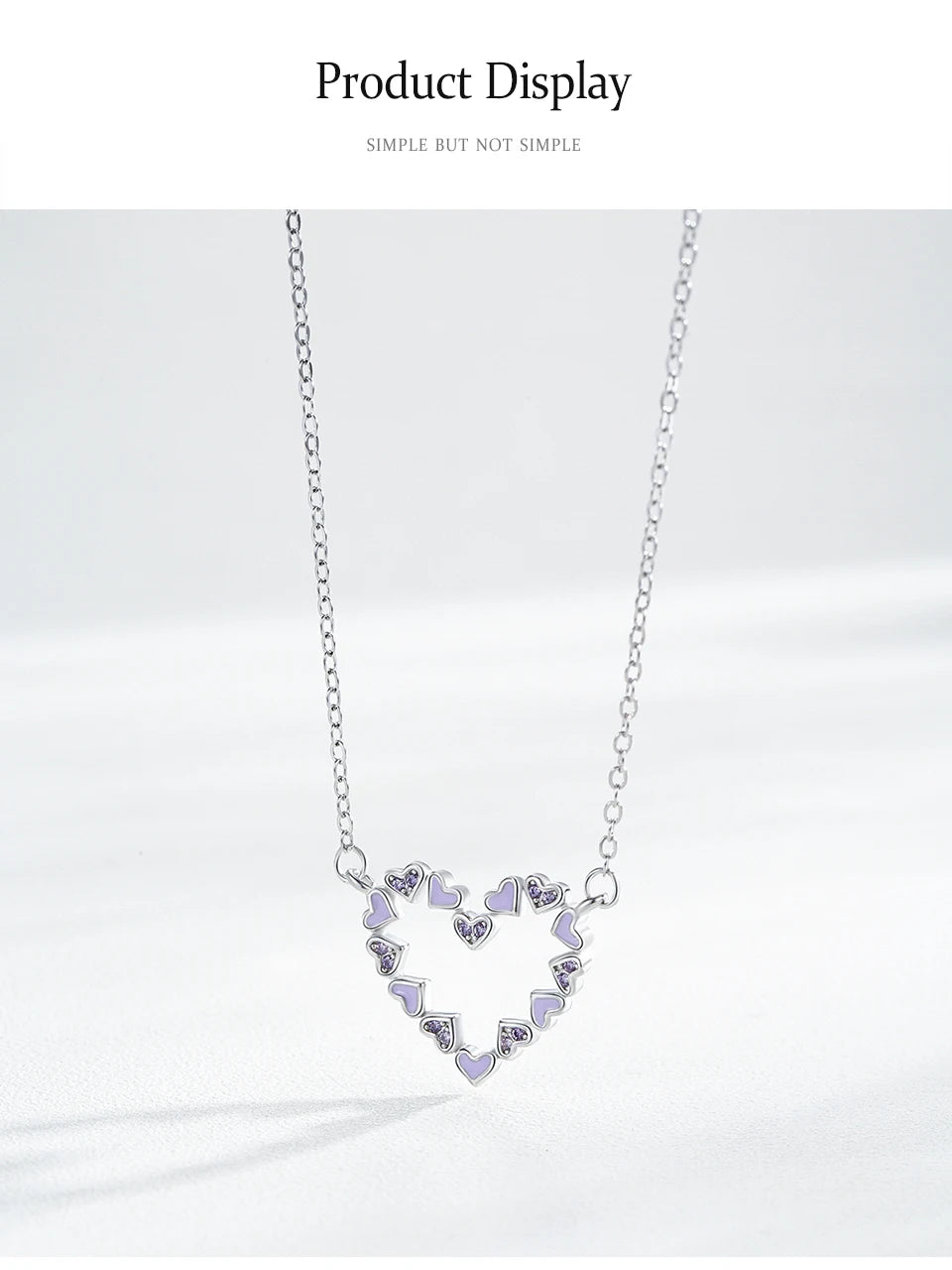 925 Sterling Silver Romantic Heart Enamel Pendant Necklace Cute Purple CZ Link Chain Neck For Women Wedding Engagement Jewelry