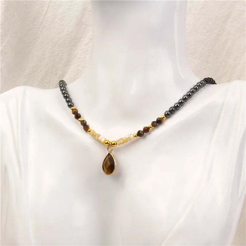 40cm Drop Pendant Necklace Natural Quartzs Stone Beaded Charm Necklaces Vintage Female Energy Necklace for Women Jewelry Gifts