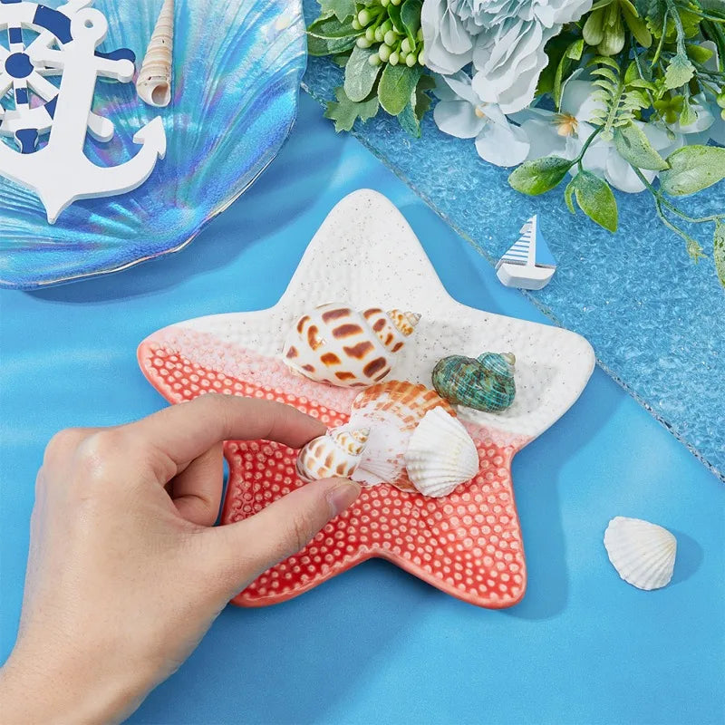 1 pc Ocean Ceramic Jewelry Tay Small Starfish Jewelry Plates Decorative Trinket Dish Orange White Ring Holder Tray