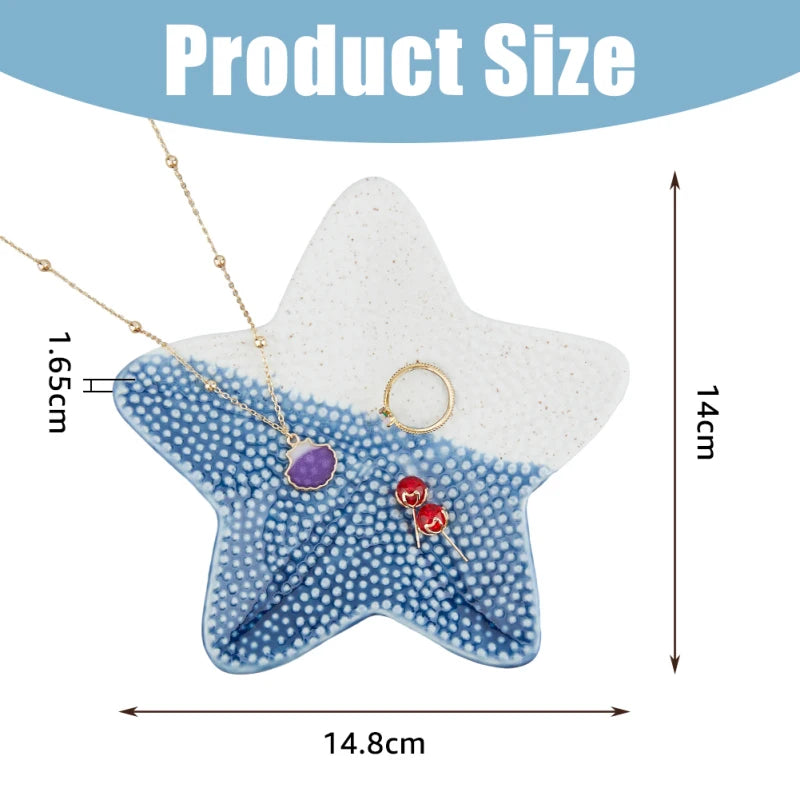 1 pc Ocean Ceramic Jewelry Tay Small Starfish Jewelry Plates Decorative Trinket Dish Orange White Ring Holder Tray