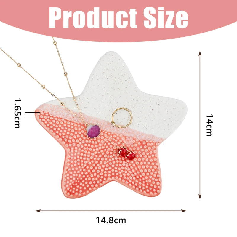 1 pc Ocean Ceramic Jewelry Tay Small Starfish Jewelry Plates Decorative Trinket Dish Orange White Ring Holder Tray