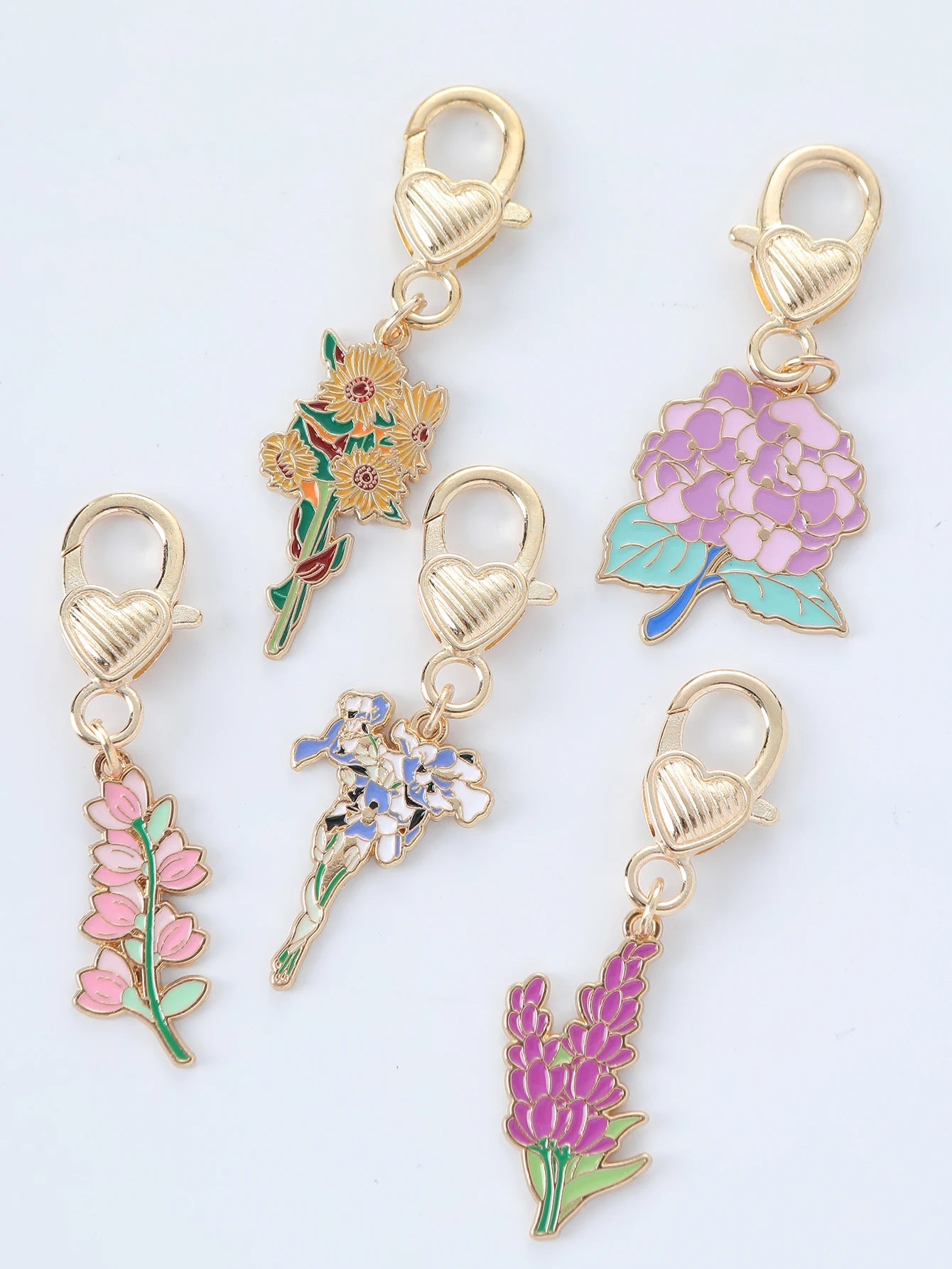 5PCS Cute Enamel Purple Rose Flower Key Ring Sweet Key Chains for Women Girls Handbag Accessories DIY Jewelry Lovers best Friend