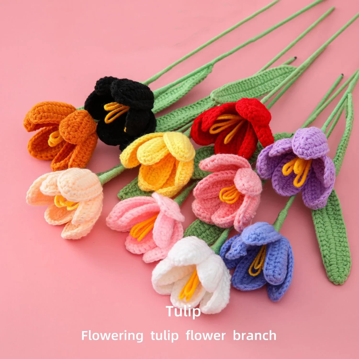 1PC Knit Tulips Flower Finished Handmade Flowesr Bouquet Creative Fake Flowers Wedding Party Home Decor