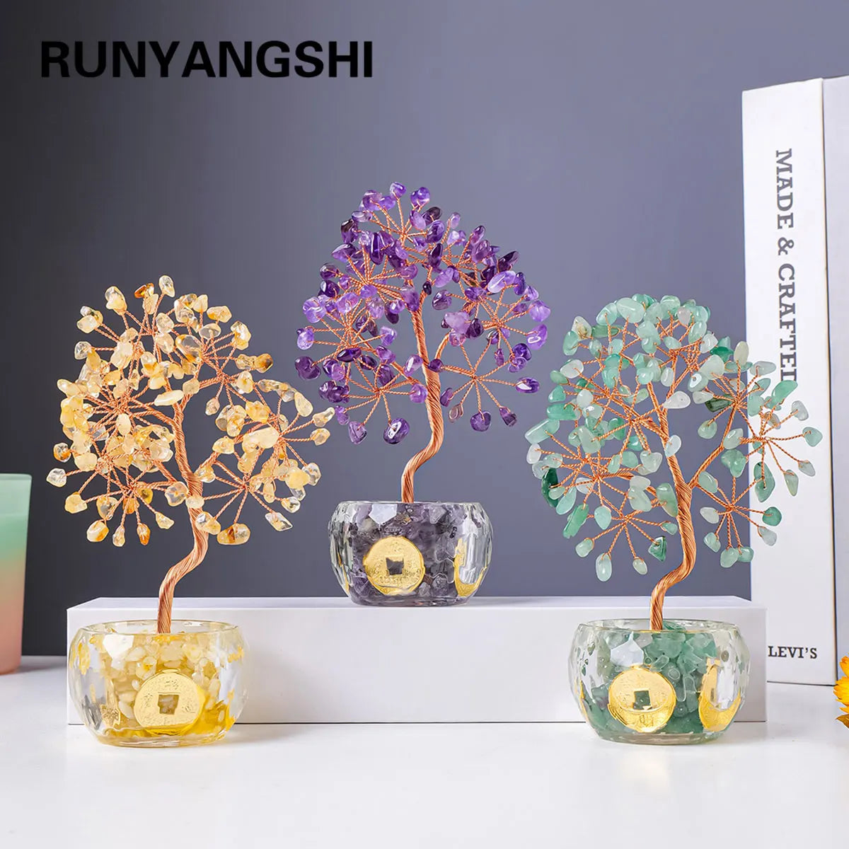 1PC Natural Stones 7 Chakra Healing Crystals Stones Get Rich Tree Home Office  Room Feng Shui Decoration for Luck Home Decorat