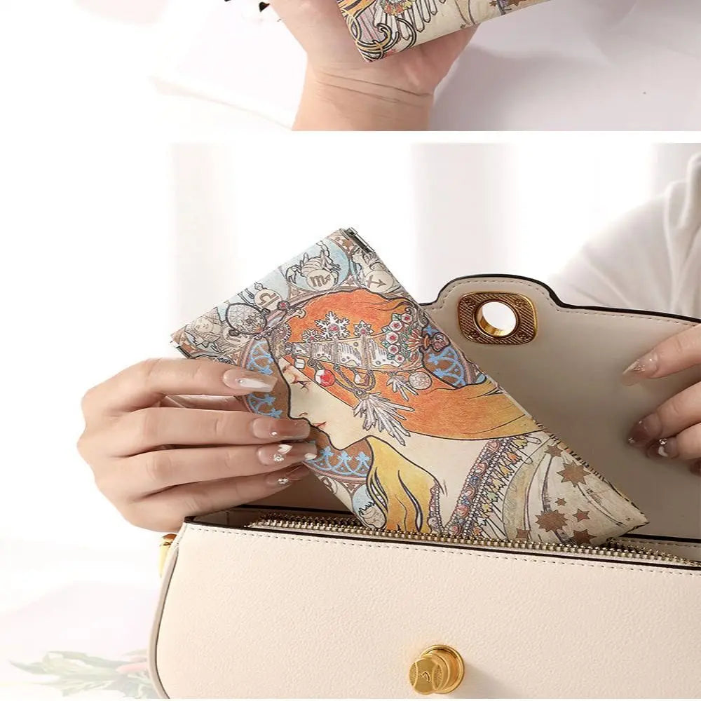 Automatic Closing Sun Glasses Case Mucha Painting PU Leather Glasses Box Waterproof Portable Sunglasses Protective Cover Unisex