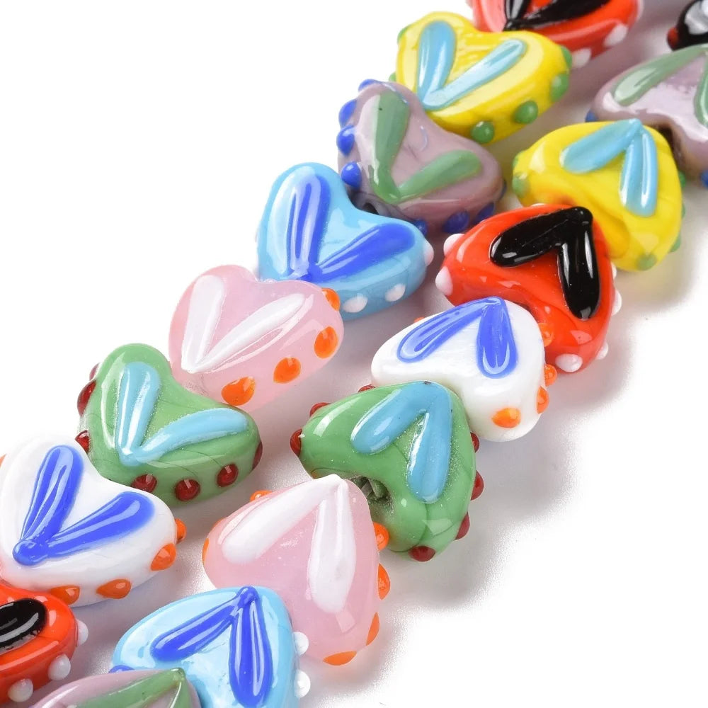 1Strand Heart Handmade Lampwork Beads Strands Colorful Spacer Bead for DIY Necklaces Jewelry Making Accessories 14x16.5x6.5mm