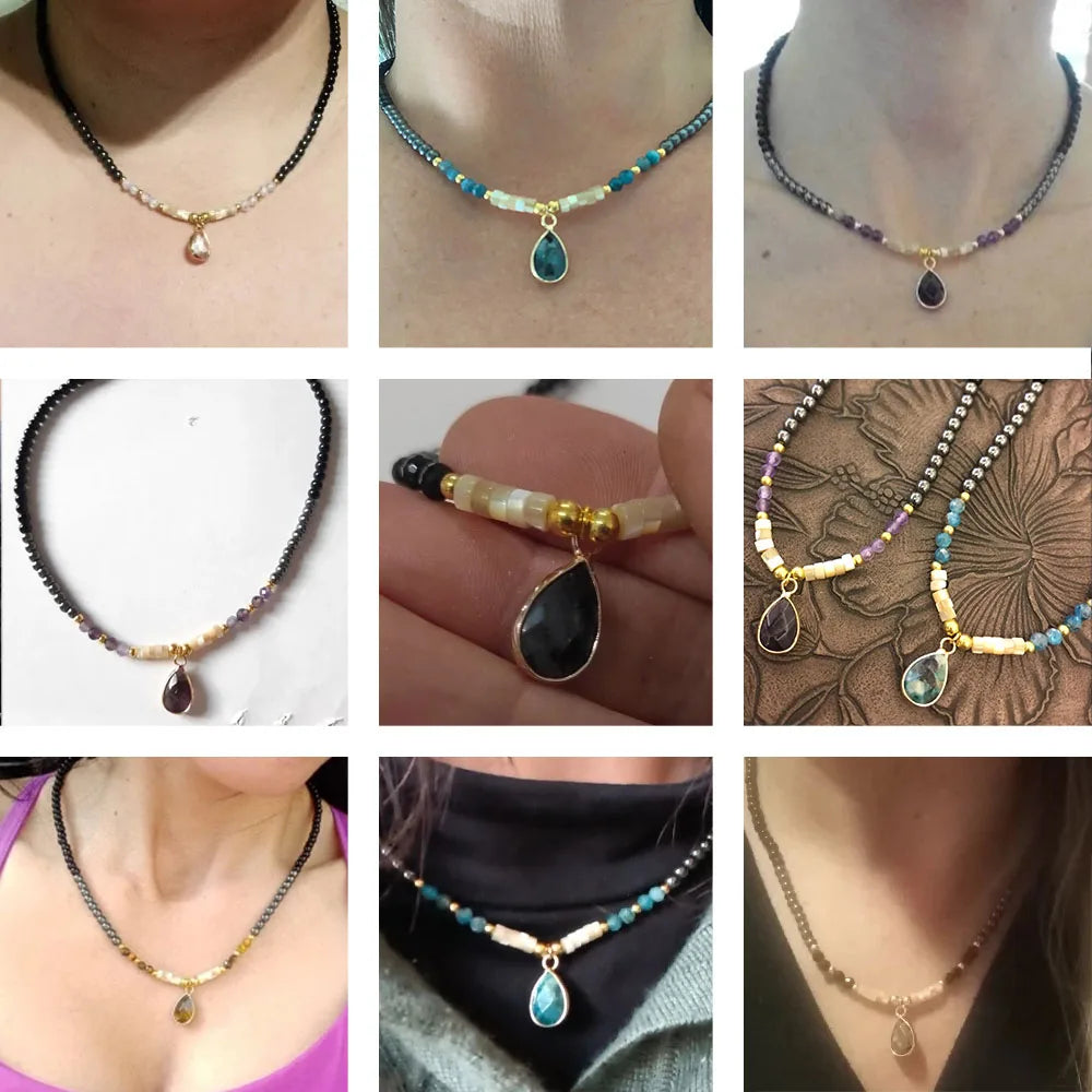 40cm Drop Pendant Necklace Natural Quartzs Stone Beaded Charm Necklaces Vintage Female Energy Necklace for Women Jewelry Gifts