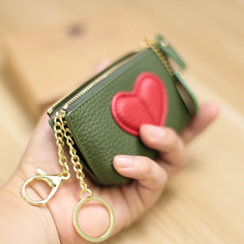 2022 Genuine Leather Heart Coin Purse Women Key Holder Ladies Cute Heart Patch Small Pouch Key Holder Leather Coin Wallet Purse