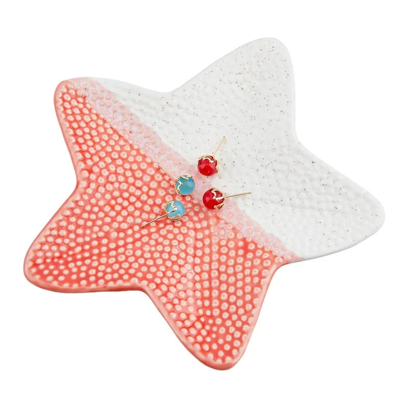 1 pc Ocean Ceramic Jewelry Tay Small Starfish Jewelry Plates Decorative Trinket Dish Orange White Ring Holder Tray