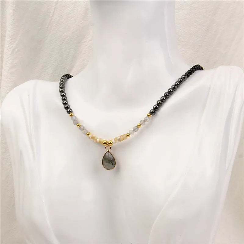 40cm Drop Pendant Necklace Natural Quartzs Stone Beaded Charm Necklaces Vintage Female Energy Necklace for Women Jewelry Gifts