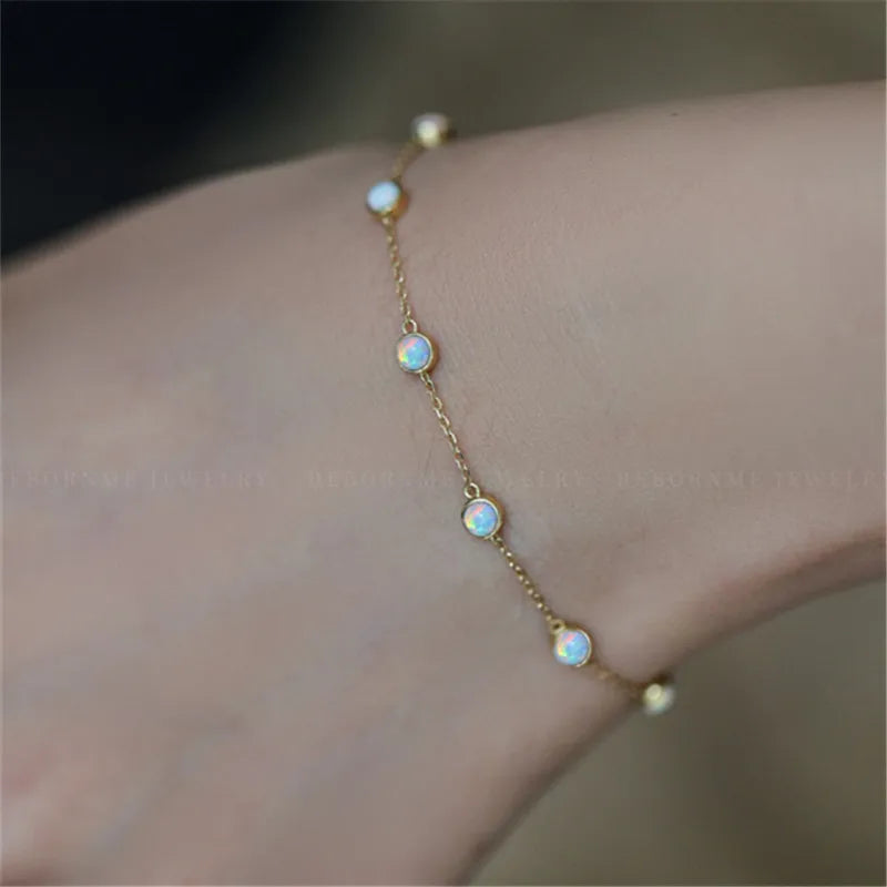 925 Sterling Silver Temperament Imitation Opal Bracelets for Women  Birthday Party Gift Fine Jewelry