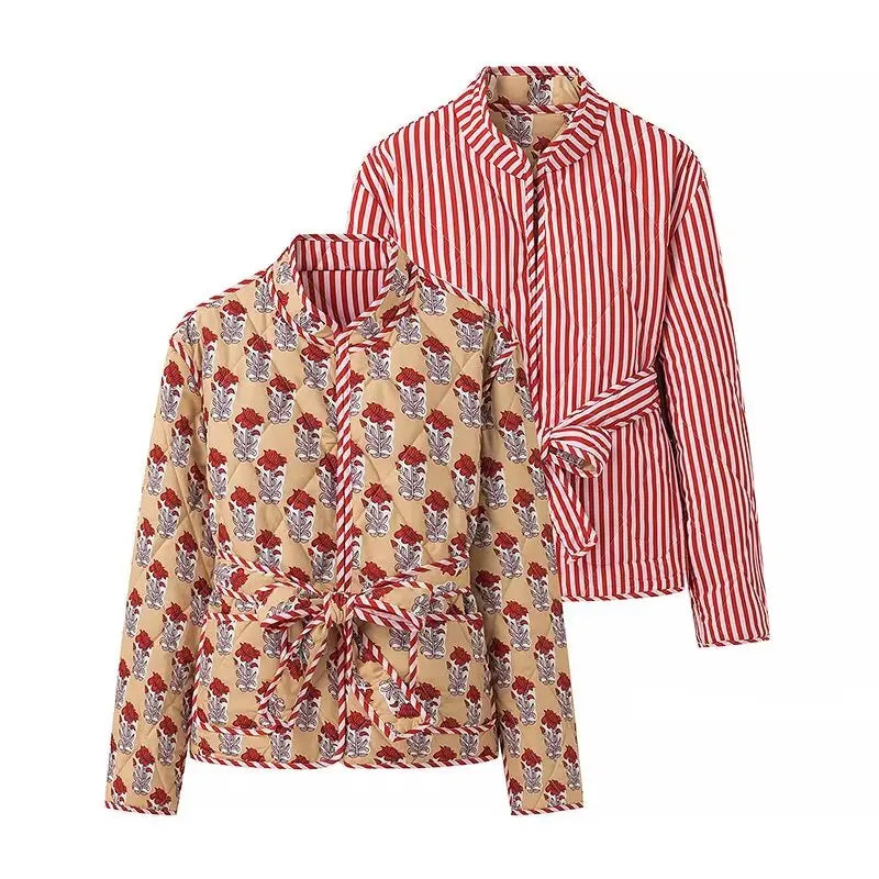 2024 autumn new women's clothing European and American style fashionable simple and versatile double-sided printed cotton jacket