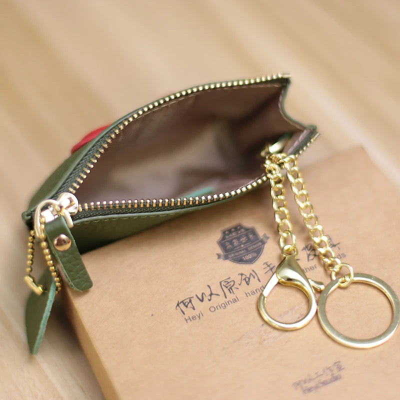 2022 Genuine Leather Heart Coin Purse Women Key Holder Ladies Cute Heart Patch Small Pouch Key Holder Leather Coin Wallet Purse