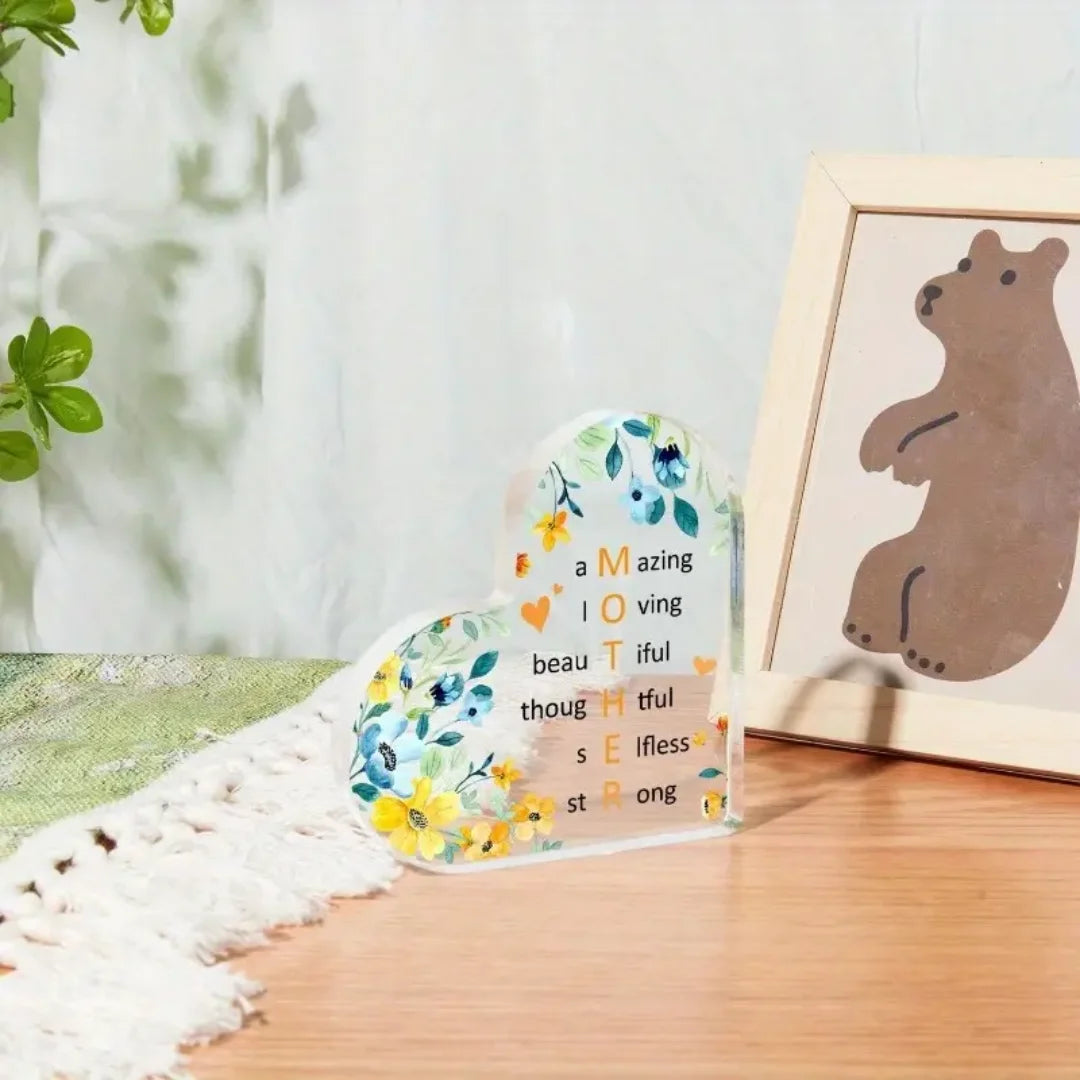 1pc, Mom Gift Mother And Daughter Gift Mother In Law Gift Acrylic Heart Mothers Plaque Gifts Grateful Birthday Gifts For Mom Bon