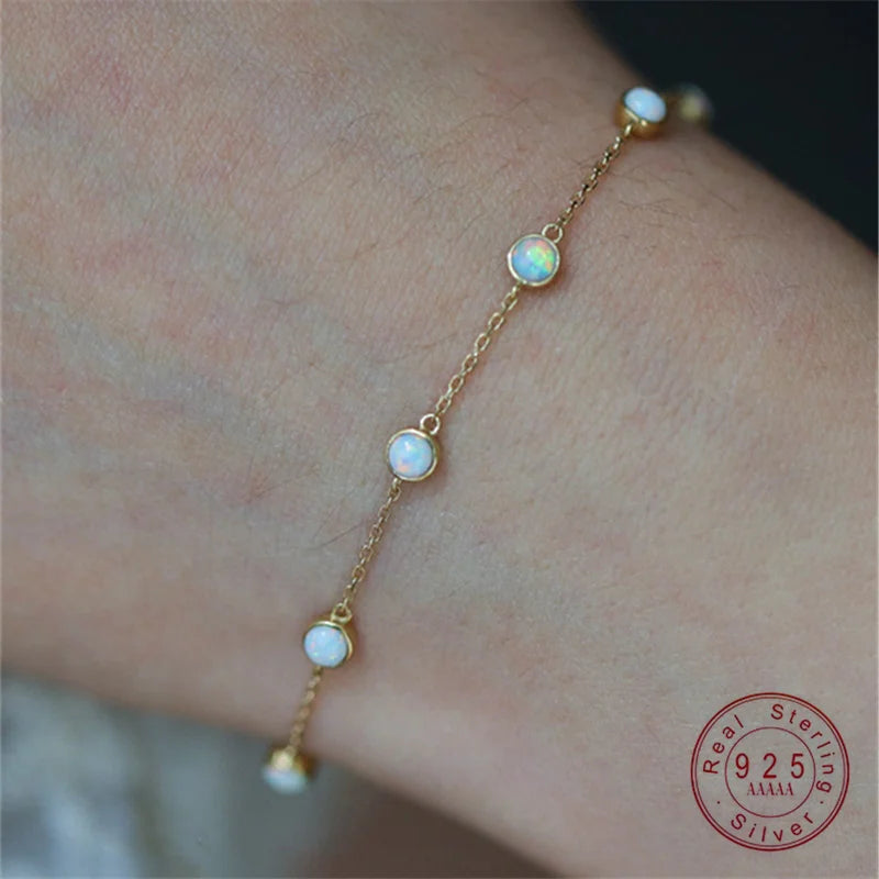 925 Sterling Silver Temperament Imitation Opal Bracelets for Women  Birthday Party Gift Fine Jewelry